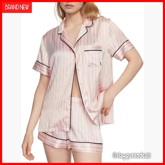 Other - Satin Pajama Set with Button-Down Top and Shorts, Size Medium